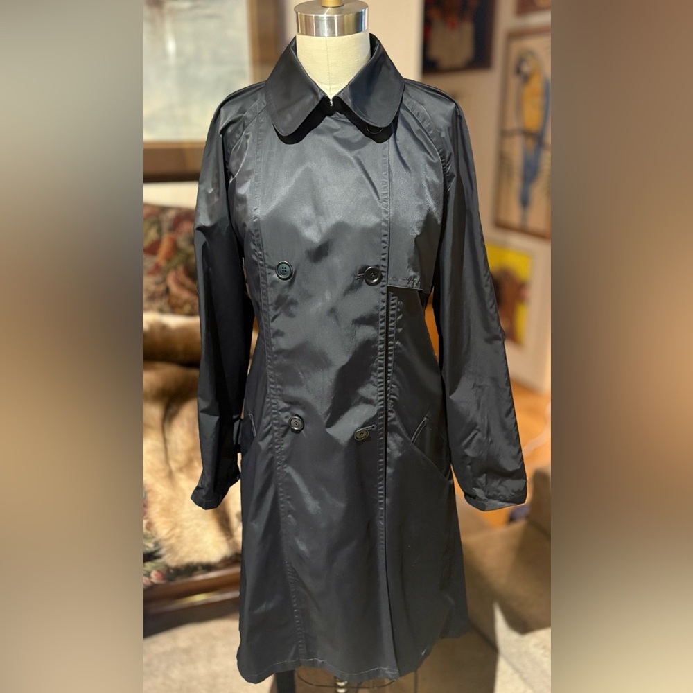 NWT TravelSmith Vintage Black Packable Double Breasted Trench Raincoat Size L